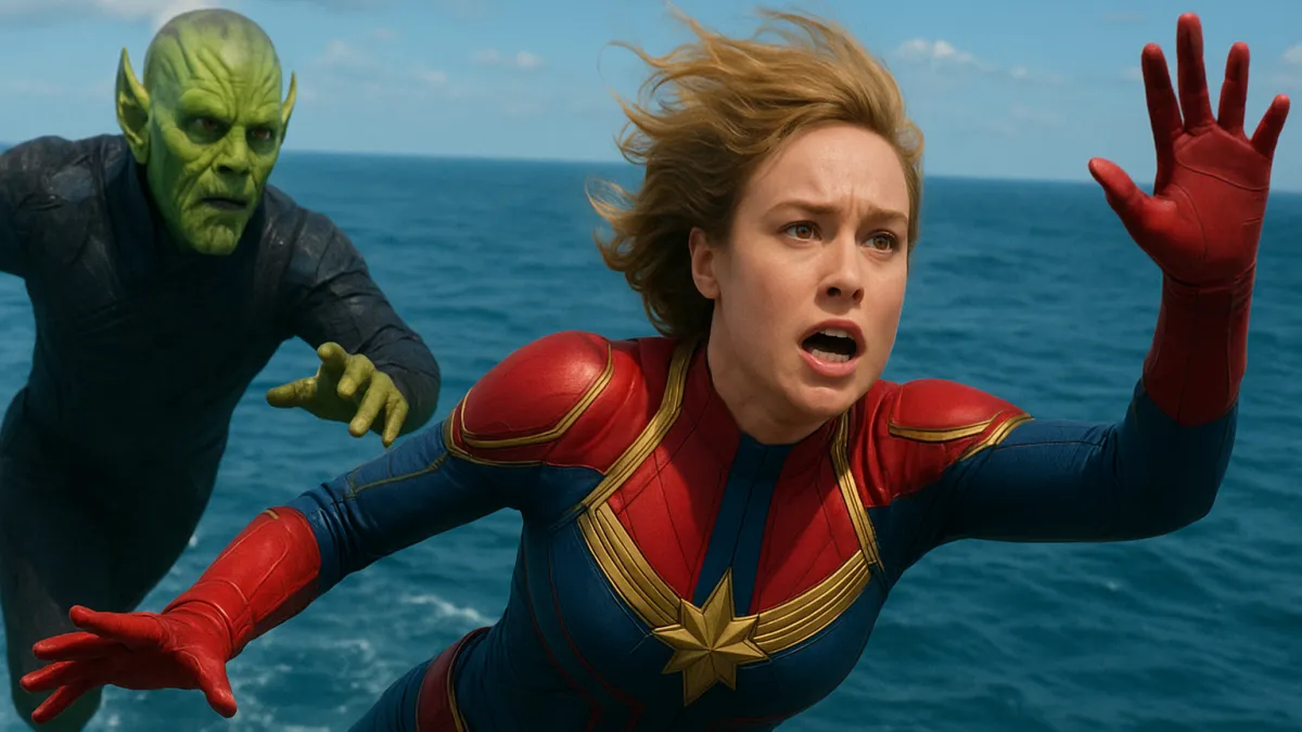 Capitã Marvel Brie Larson Carol Danvers Skrulls oceano queda
