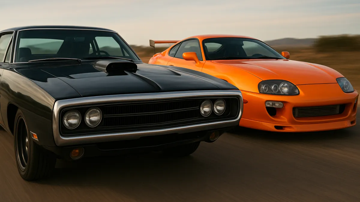 Toretto e O’Conner: Dodge Charger e Supra Laranja em Velozes